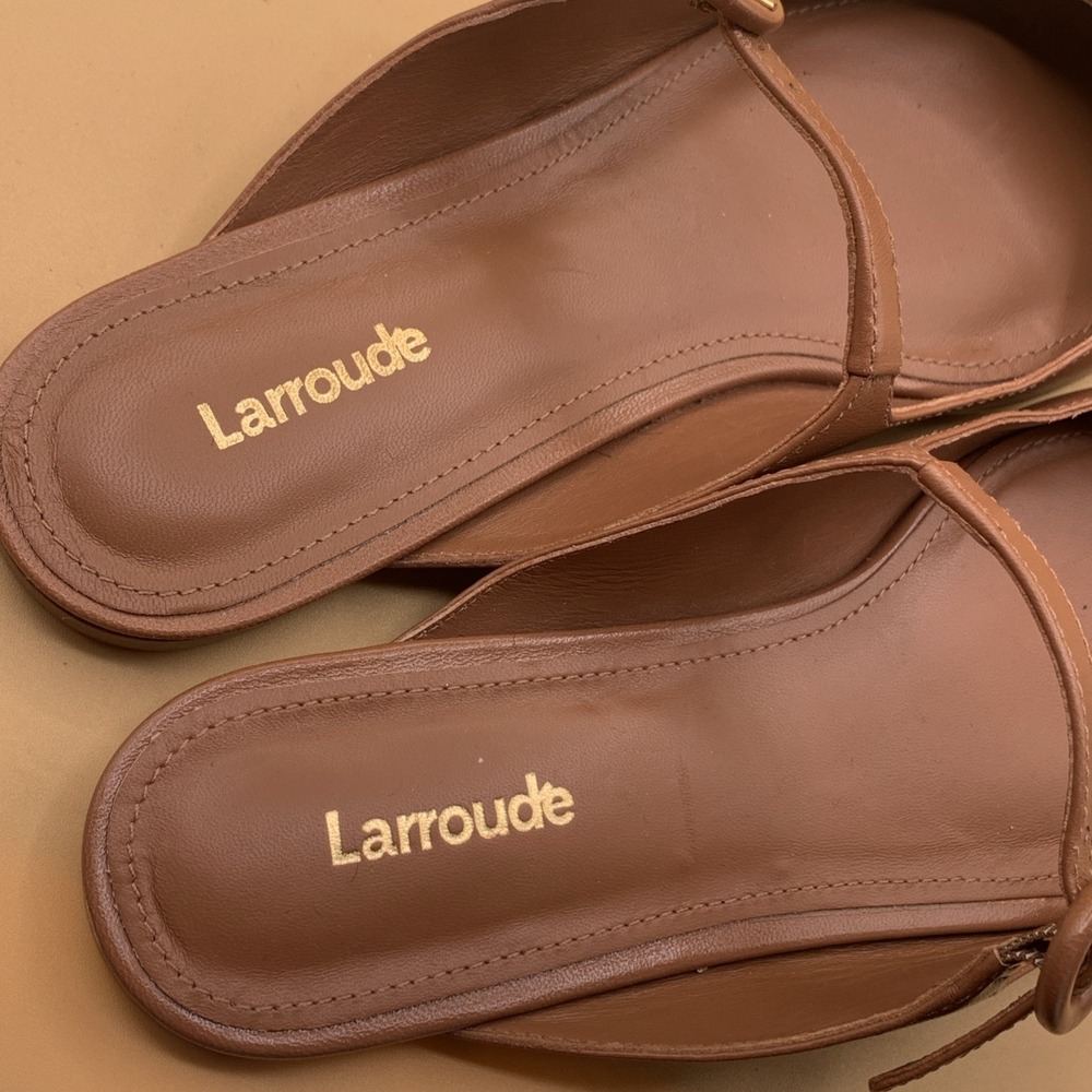 Larroudé Blair Flat Mules in Caramel Leather Hand Made in Brazil Wmn's Size US 8 - Picture 4 of 6
